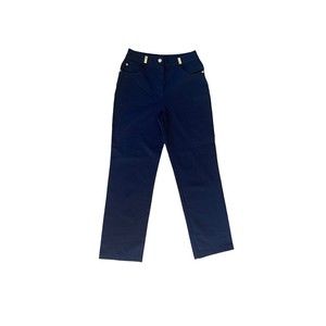 St John blue crop ankle pants Women's size 2 gold details pockets EUC